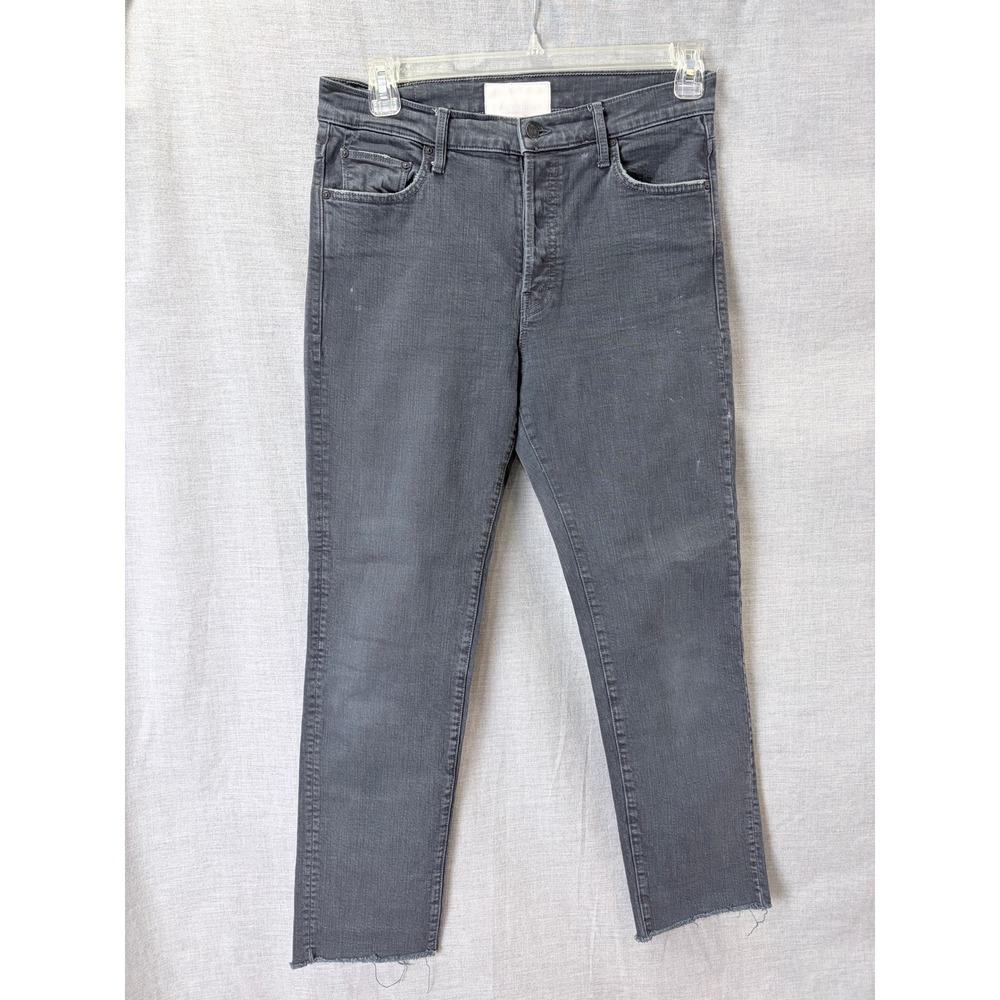 MOTHER The Scrapper Cuff Ankle Fray Jeans Faded Black Grey Size 28